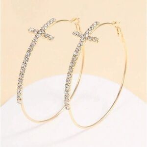 Gold And Diamond Cross Hoop Earrings